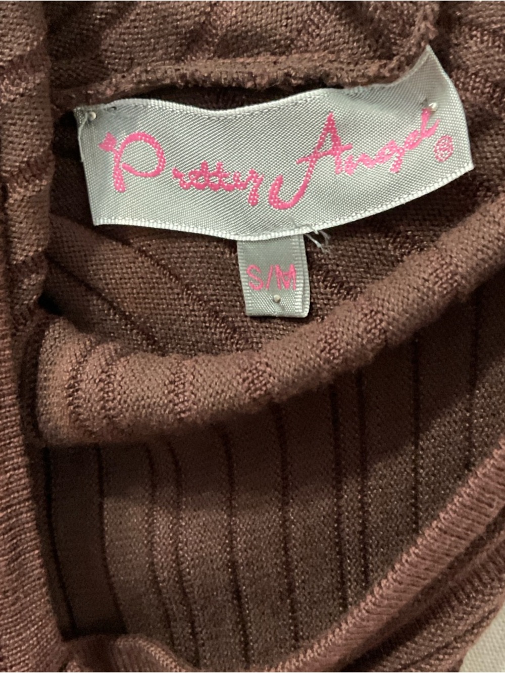 Pretty angel, chocolate, brown rribbed, knit,mock neck,  dress/tunic S/M A++